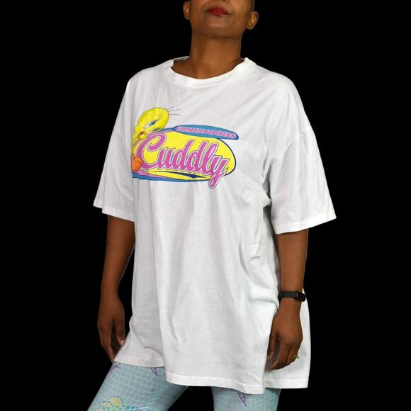 Vintage Tweety Bird Tee Warner Bros T Shirt Graphic White Cotton Crew Neck XXL - Picture 2 of 15